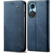 Resim Eabhulie Honor 50 Pro Için Retro Kot Deri Flip Cüzdan Standlı Kılıf Kapaklı - Mavi (Yurt Dışından) 