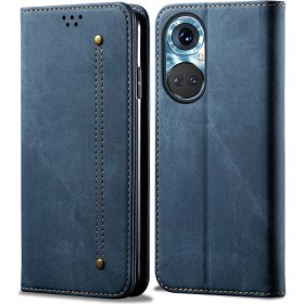 Resim Eabhulie Honor 50 Pro Için Retro Kot Deri Flip Cüzdan Standlı Kılıf Kapaklı - Mavi (Yurt Dışından) 