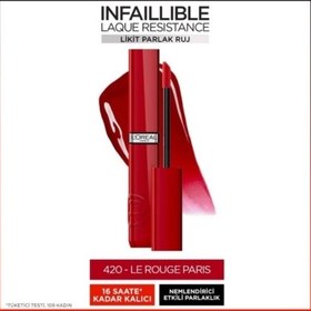 Resim Loreal Paris Infaillible Laque Resistance Likit Parlak Ruj - 420 Rouge Paris 