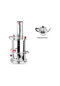Resim Zarif Iş Krom Odunlu Kömürlü Demlikli 3.5 L Semaver Inox Gri 
