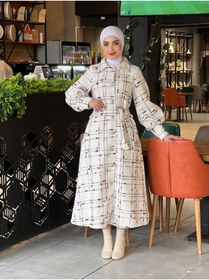Resim Esre Store 4449 - Renk Detaylı Tesettür Kaban Beyaz - Mor 
