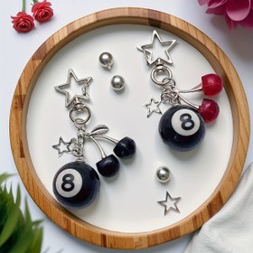 Resim Şık kiraz ve yıldız süslemeli reçine bilardo anahtarlık, çanta anahtarı 