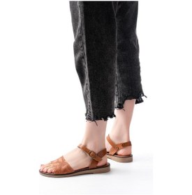 Resim 205-012 Taba Ortopedik Hakiki Deri Kadın Sandalet Altın - Taba 