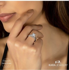 Resim Swarovskı 925 Ayar Gümüş Bayan Tektaş Yüzük (438132110) 