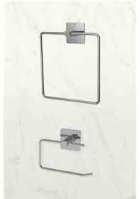 Resim Karteya Yapışkanlı Gümüş Wc Kağıtlık Ve Kare Havluluk Banyo Mutfak 2'li Set Krom 
