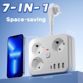 Resim 7-in-1 Kompakt Güç Şeridi, Açma/Kapama Anahtarı, USB Bağlantıları, AC ve Type-C Arayüzleri - Taşınabilir, Hafif Tasarım, Yatak Odaları, Stüdyolar ve Seyahatler İçin, Ev Güç Şeritleri 