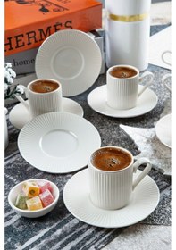 Resim Elif 6 Kişilik 12 Parça Platin Kahve Takımı Kırık Beyaz 