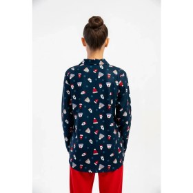 Resim Obje Kız Çocuk Indigo Marla Gömlek Yaka Düğmeli Uzun Kol Pijama Üstü 