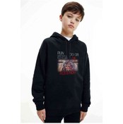 Resim Iron Maiden Baskılı Unisex Çocuk Kapüşonlu Siyah Sweatshirt (528712237) 