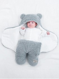Resim migie 0-4 Ay Bebek Dış Kundak Uyku Tulumu Kıvırcık Wellsoft Peluş Indigo 