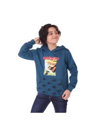 Resim Toontoy Kids Toontoy Erkek Çocuk Relax Fit Kapüşonlu Cepli Baskılı Sweatshirt - 2 İplik Petrol Mavi 