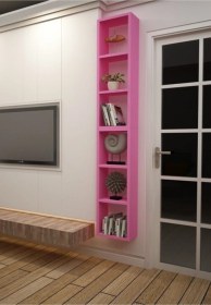 Resim Kitaplık Pembe Dikey Ikili Birleşik Duvar Rafı Takım Pembe 