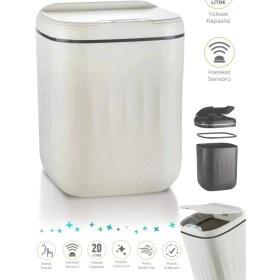 Resim Baysa Akıllı Teknolojik Sensörlü Çöp Kovası Ofis Banyo Mutfak 20L Uv Işık Antibakteriyel Koku Geçirmez 