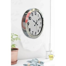 Resim Bahat Krom Çerçeveli Salon Ofis Duvar Saati 36 cm 