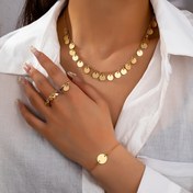 Resim 1 Kolye + 1 Bilezik + 2 Yüzük Moda, Basit ve Sevimli Sokak Stili Küçük Disk Kolye Tasarımı Seti 