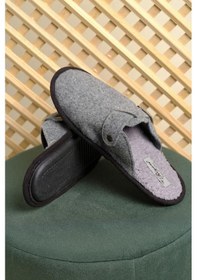 Resim Kışlık Keçe Toka Detaylı Kürklü Erkek Ev Terliği 001 