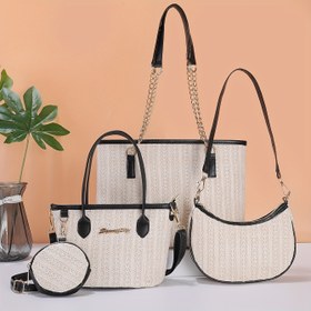Resim Kadınlar için Yeni Moda Tote Çanta, Anne ve Kız Çok Parçalı Set, Basit Popüler Bayan Omuz Çantası, Çok Yönlü El Çantası, Dokuma Samanlı Kadın Tote 
