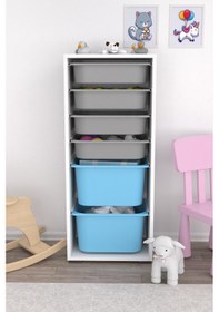 Resim 2 Büyük 4 Küçük Mavi Gri Sepetli Oyuncak Dolabı Mavi - Gri 