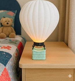 Resim Atsutech Uçan Balon Masa Lambası - Pilli Mum Işıklı Çocuk Odası Gece Lambası - Kapadokya Balonu- Turkuaz-3D 