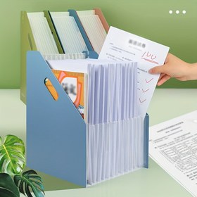Resim Genişletilebilir 13 Cepli A4 Akordeon Dosya Düzenleyici - Büyük Kapasite, Dayanıklı PP Malzeme, Ofis ve Okul Depolama için Pembe/Yeşil/Mavi Modern Tasarım 