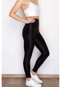 Resim Gms Kadın Siyah Parlak Yüksek Bel Toparlayıcı Disko Taytsiyah Xl Siyah 