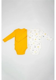 Resim Unisex Bebek Sarı Beyaz Hayvan Desenli İkili Çıtçıtlı Zıbın Takım sarı 