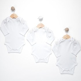 Resim Sezgibaby Unisex, Bebek Uzun Kol % 100 Pamuk 3'lü Çıtçıtlı Body & Zıbın 0-3 Ay / 3-6 Ay / 6-9 Ay Beyaz 