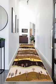 Resim Pelangi Ağaç Desenli Sonbahar Renkleri Dijital Baskı Yıkanabilir Modern Salon Halı ve Yolluk, Kahverengi 100 x 350, 95542851003507 