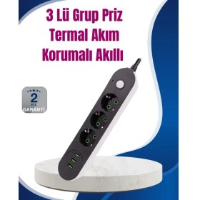 Resim Selfbuysell 3 USB Çıkışlı Hızlı Şarjlı Anahtarlı Üçlü Priz 
