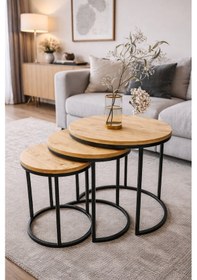 Resim 3lü C Lüx Zigon Servis Salon Sehpa Atlantik Çam 