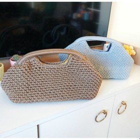 Resim Kemzey Handmade Parlak Tutmalı El Çantaları , El Yapımı Işıltılı Clutch, Örgü El Çantası Camel 