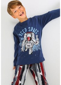 Resim Vitmo Erkek Çocuk Uzun Kollu %100 Pamuklu Pijama Takımı Deep Space İndigo İndigo 