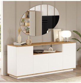 Resim Robin Home Loft Konsol 4 Kapaklı Raflı 180cm Çam-Beyaz 