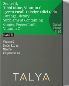 Resim Talya Zencefil Nane Vitamin C İçeren Takviye Edici Gıda 12 Adet Pastil 