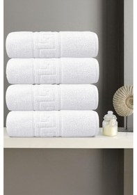 Resim 4'lü Greek El Havlusu - 50x90 Cm, 225 Gr, %100 Pamuk, Spa Ve Otel Havlusu, Günlük Kullanıma Uygun Beyaz 