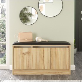 Resim Robin Home Comfort Puflu Minderli Oturaklı Ayakkabılık 3 Kapaklı Dolap 90cm Keçe 