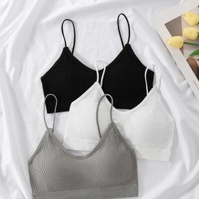 Resim 3 adet Kadın Spor Kolsuz Atlet - Kolsuz, Kablosuz, Çıkarılabilir Pedler, Düz Renk (Siyah, Beyaz, Gri), Şeffaf Olmayan, Bahar/Yaz/Sonbahar için Mükemmel 