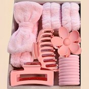 Resim 16 Adet Yay Şeklinde Mercan Polar Yüz Maskesi, Saç Bandı, Bileklik ve Kadınlar İçin Peluş Saç Bandı ile Çiçekli Toka Aksesuarları 