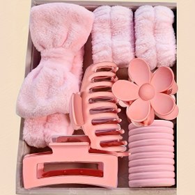 Resim 16 Adet Yay Şeklinde Mercan Polar Yüz Maskesi, Saç Bandı, Bileklik ve Kadınlar İçin Peluş Saç Bandı ile Çiçekli Toka Aksesuarları 