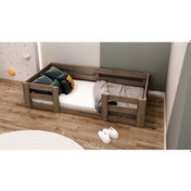 Resim Lullaby Montessori Ceviz Çocuk Karyolası 90x190 Yatak Uyumlu Y13 