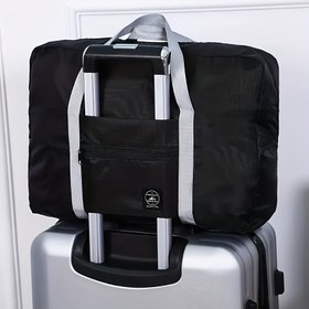 Resim 1 Adet Hafif Oxford Kumaş Seyahat Çantası, Katlanabilir & Taşınabilir Omuz Askılı Valiz Tote, Fermuarlı Kapama, Zincir Aksesuarlı, Spor Salonu ve Hafta Sonu Gezileri İçin İdeal Büyük Kapasiteli El Organizatörü 
