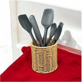 Resim Hasır Rattan Kaşıklık Mutfak Tezgah Üstü Organizer 11cm 