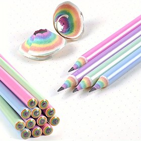 Resim 6 adet/12 adet/paket Gökkuşağı Kalem HB, Yazma Çizim Çizim Okul Malzemeleri Ahşap Renk Kalem 