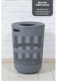 Resim İronika Solara Dekoratif Kirli Çamaşır Sepeti Oyuncak Sepeti 60 Litre - Gri Gri 