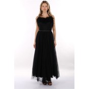 Resim Doridorca Straplez Otriş Detaylı Eteği Tül Maxi Boy Kadın Abiye Elbise 2246052 Siyah 