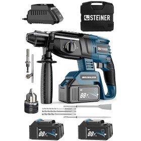 Resim Steiner 88V 5Ah Çift Akülü Darbeli Kırıcı Delici Matkap Yeşil + Mandren + 5 Parça Uç 