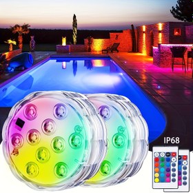 Resim 1 adet, LED Işıklar Su Altı Işıkları, Havuz Işıkları, Dış Mekan Su Altı Gece Işıkları, Çok Renkli Işıklar. Banyo, Bahçe, Gölet, Çeşme, Spa, Cadılar Bayramı Parti Dekorasyonu için uygun. Çim ve havuz malzemeleri 