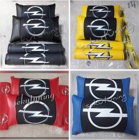 Resim Opel Lüks Deri Oto Boyun Yastığı,Deri Kemerlik, Ayna Ipi Hediyesi 