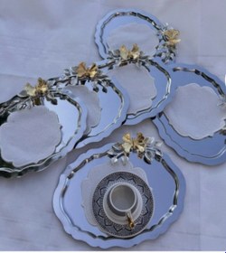 Resim Denizhomecollection 6 Lı Oval Sunum Ve Kahve Tepsisi Yaprak Ve Kelebek Gri - Gümüş 