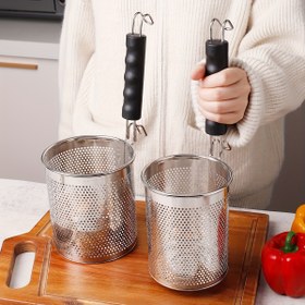 Resim 1 adet Paslanmaz Çelik Delikli Süzgeç Sepeti - Acılı Hot Pot, Sebze Blanching, Makarna Pişirme ve Toz Filtreleme için İdeal - Ergonomik Koluyla Gıda Güvenli Mutfak Aracı, Sebze Blanching Aracı | Ergonomik Mutfak Aracı | Dayanıklı Mutfak Eşyası 
